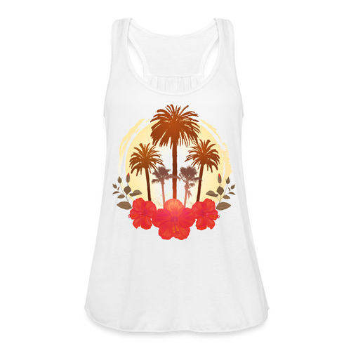 Hibiscus and Palms Flowy Tank - white