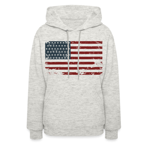 Faded Flag Ladies Hoodie - heather oatmeal